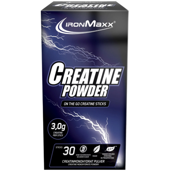 Creatine Monohydrate Sticks 30 × 3,4 g IronMaxx® – 3 g kreatin/tasak 7 Creatine Monohydrate Sticks IronMaxx 30 x 3,4 g kreatin tasak