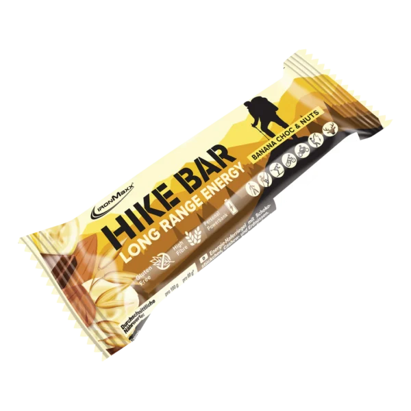 Hike Bar 60g IronMaxx – Vegán energiaszelet 3 ízben 9 Hike Bar 60g IronMaxx vegán energiaszelet banános csokoládé és dió ízben