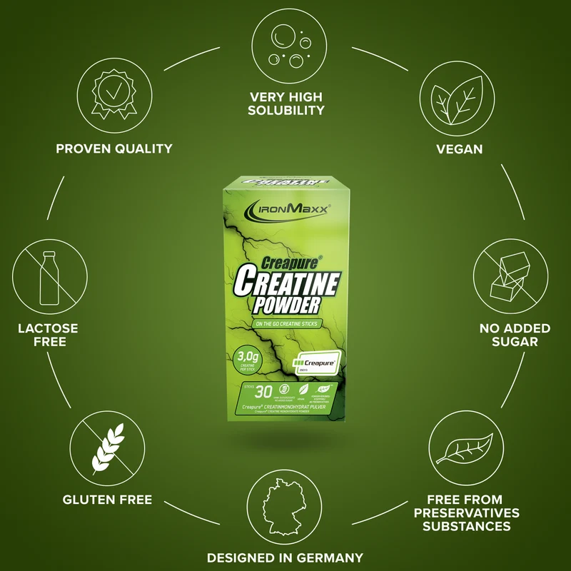 Creatine Creapure® Sticks 30 × 3,4 g IronMaxx – 3 g tiszta kreatin/tasak 5 Creatine Creapure® Sticks 30 × 3,4 g IronMaxx – 3 g tiszta kreatin/tasak - Image 5