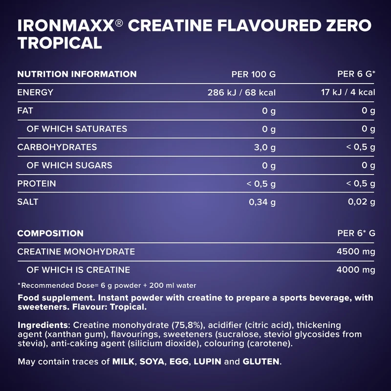 Creatine Flavoured ZERO 500 g – IronMaxx® | 4 000 mg kreatin/adag 4 Creatine Flavoured ZERO 500 g – IronMaxx® | 4 000 mg kreatin/adag - Image 4
