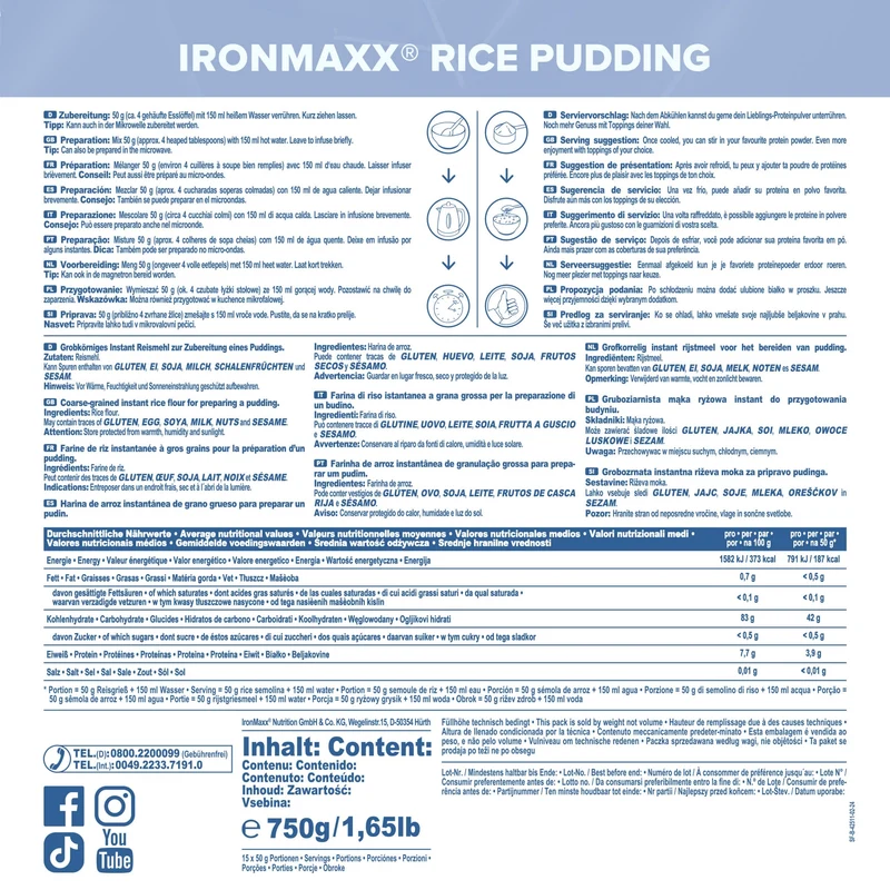 Instant Rice Pudding IronMaxx® – 42 g szénhidrát/50 g adag - Image 4